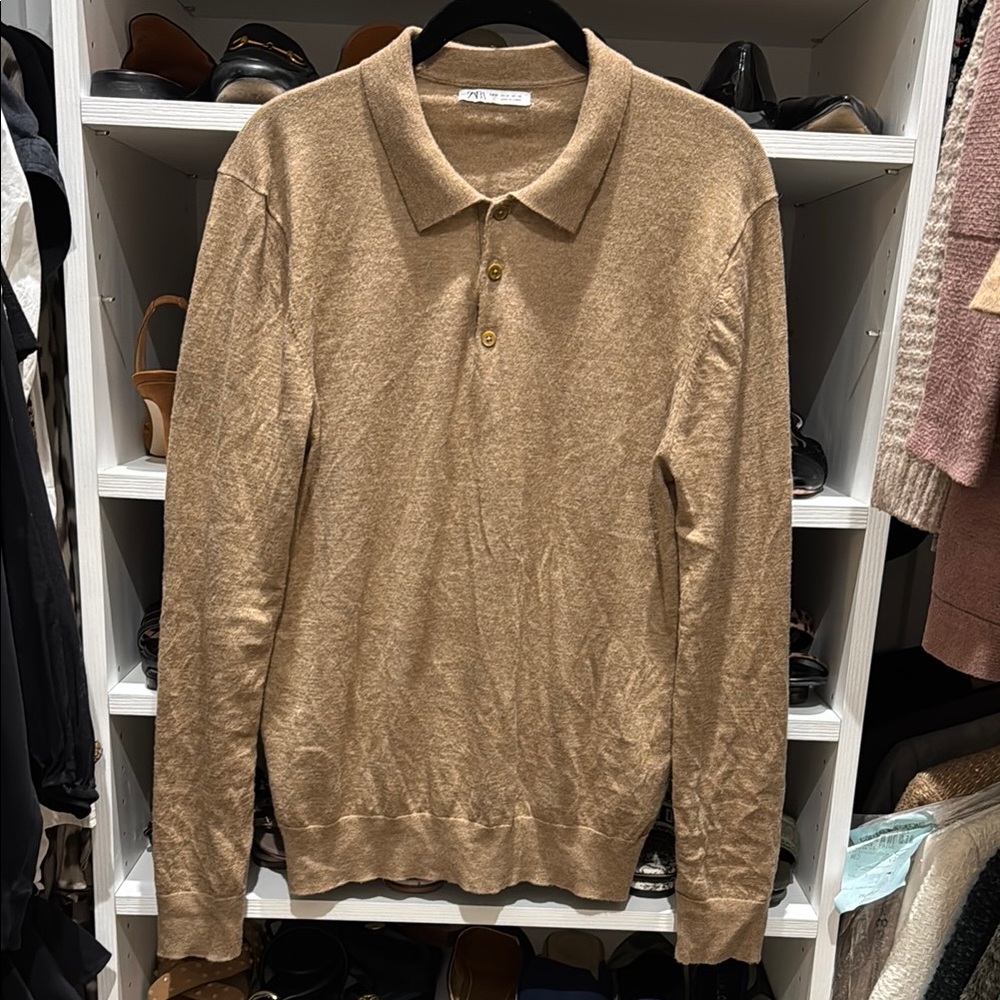 Tan Long Sleeve Polo Shirt